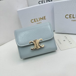 셀린느 CELINE 샤이니 카프스킨 카드 지갑 소프트 블루